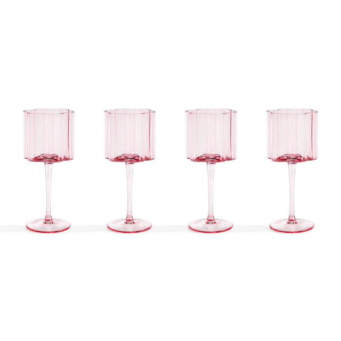 Brynn Scalloped Edge Wine Glasses - Set of 4 - Pink - DUSK