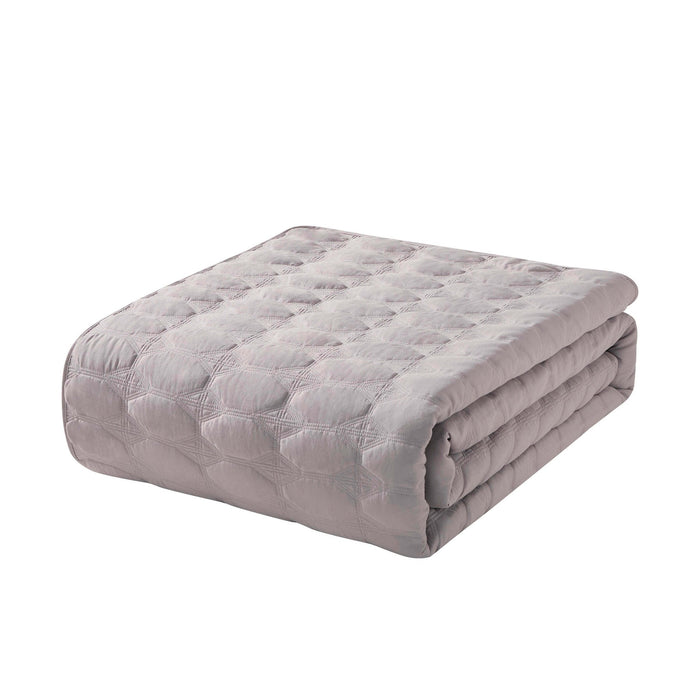 Charlotte Geometric Embroidered Bedspread 2.5m x 2.6m - Pebble Grey - DUSK
