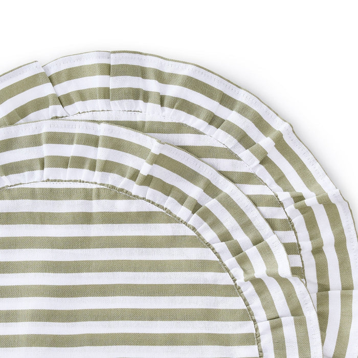 Edith Stripe Frill Edge Set of 4 Placemats - Olive Green - DUSK