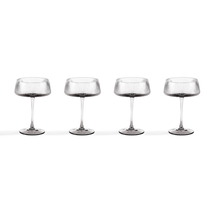 Gatsby Set of 4 Ripple Glass Coupes - Smoked - DUSK