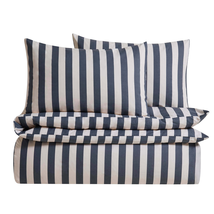 Livia 100% Cotton Wide Printed Stripe Duvet Cover Set - Slate Blue - DUSK