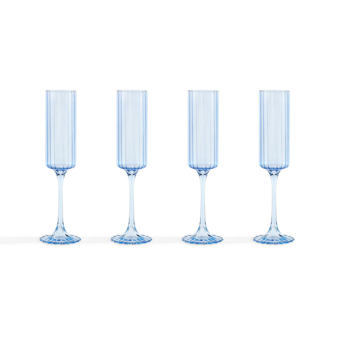 Lucinda Scalloped Edge Contrast Stem Glass Flutes - Set of 4 - Blue - DUSK