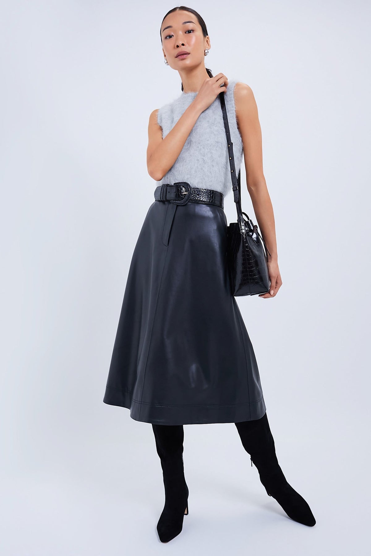 Black Croc-Embossed Waist Belt