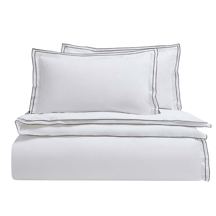 Pair of Alessia Embroided Edge 300 Thread Count Pillowcases - White/Black - DUSK