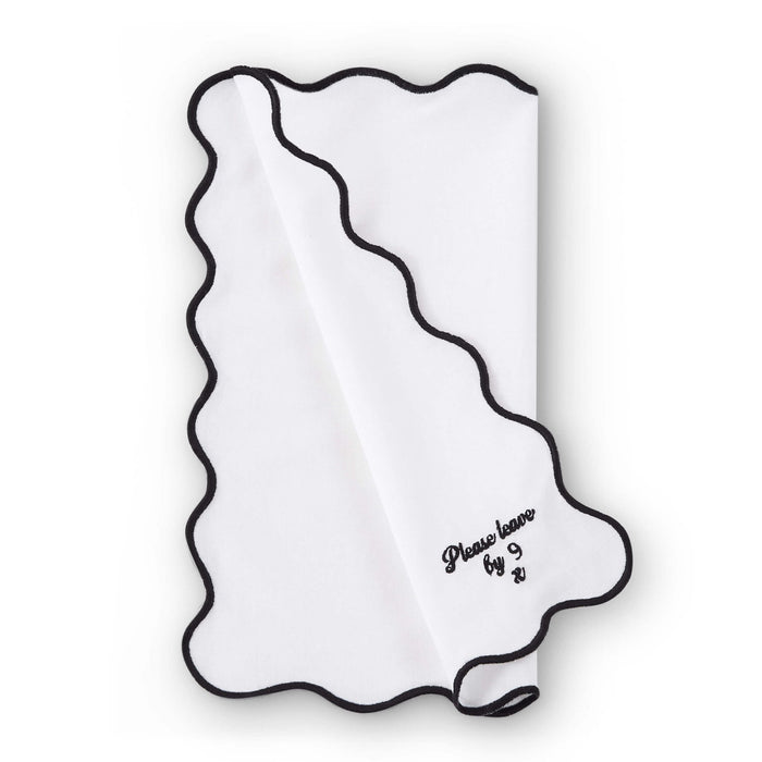 Please leave by 9 Scallop Edge Set of 4 Napkins - Off White/Black - DUSK