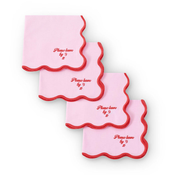 Please leave by 9 Scallop Edge Set of 4 Napkins - Pink/Red - DUSK