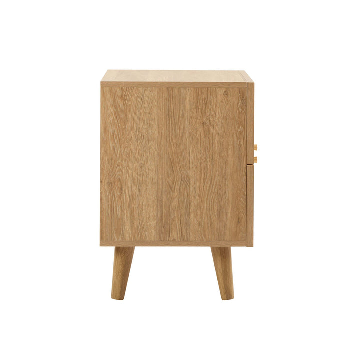 Raven Rattan 2 Drawer Bedside Table - Light Wood - DUSK