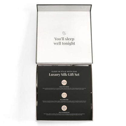 19 Momme Silk Gift Set - Pillowcase, Eyemask and Hair Tie - Champagne - DUSK