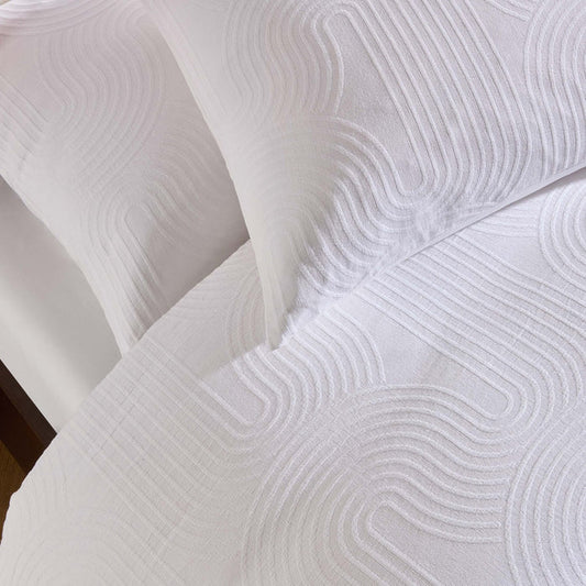 Archie Geo Woven Jaquard 200 Thread Count Duvet Cover & Pillowcase Set - White - DUSK