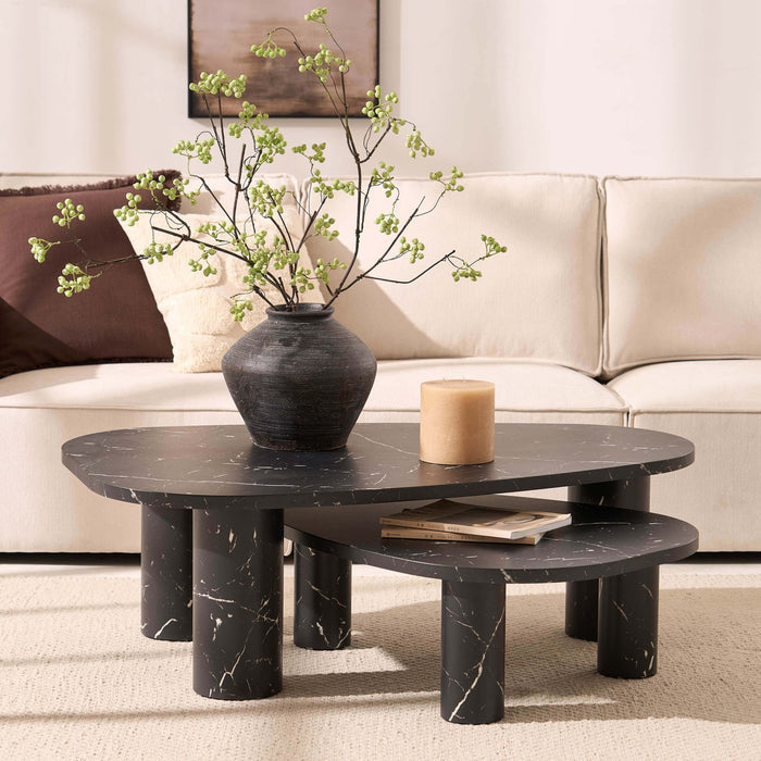 Azra Nesting Coffee Tables - Black Marble Effect - DUSK