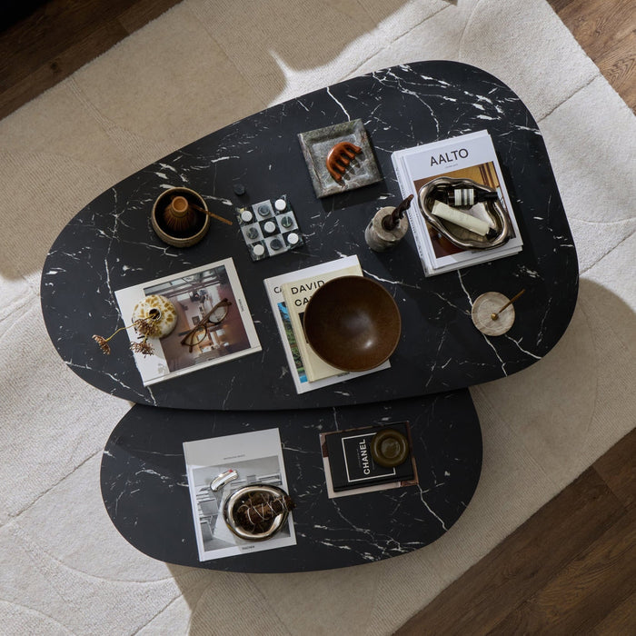 Azra Nesting Coffee Tables - Black Marble Effect - DUSK