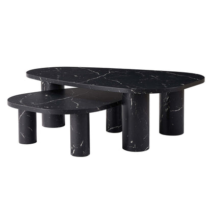 Azra Nesting Coffee Tables - Black Marble Effect - DUSK