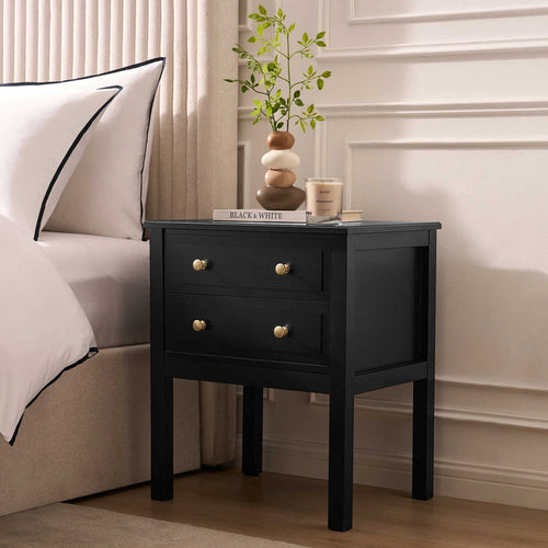 Carolina 2 Drawer Bedside Table - Black - DUSK
