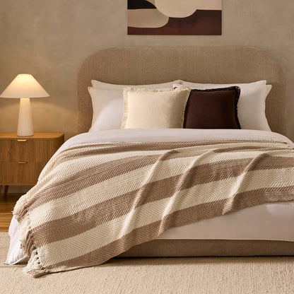 Chenille Stripe Tassel Herringbone Throw - Oatmeal/White - DUSK