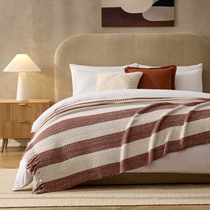 Chenille Stripe Tassel Herringbone Throw - Rust/Cream - DUSK