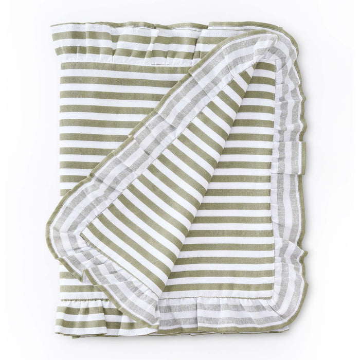 Edith Stripe Frill Edge Table Runner - Olive Green - DUSK