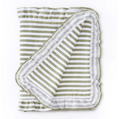 Edith Stripe Frill Edge Table Runner - Olive Green - DUSK