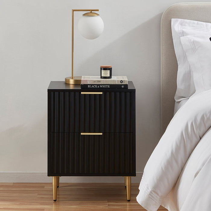Evie 2 Drawer Bedside Table - Black - DUSK