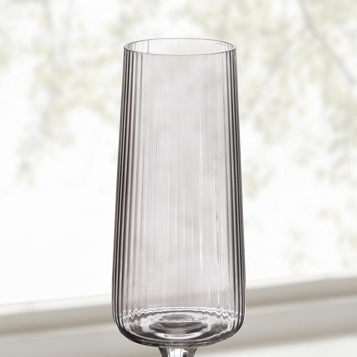 Gatsby Set of 4 Ripple Glass Champagne Flutes - Smoked - DUSK
