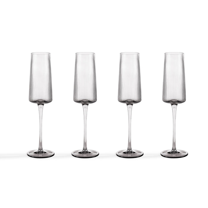 Gatsby Set of 4 Ripple Glass Champagne Flutes - Smoked - DUSK