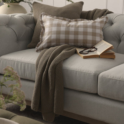 Gingham Square Frill Edge Sofa Cushion Cover - Natural - DUSK