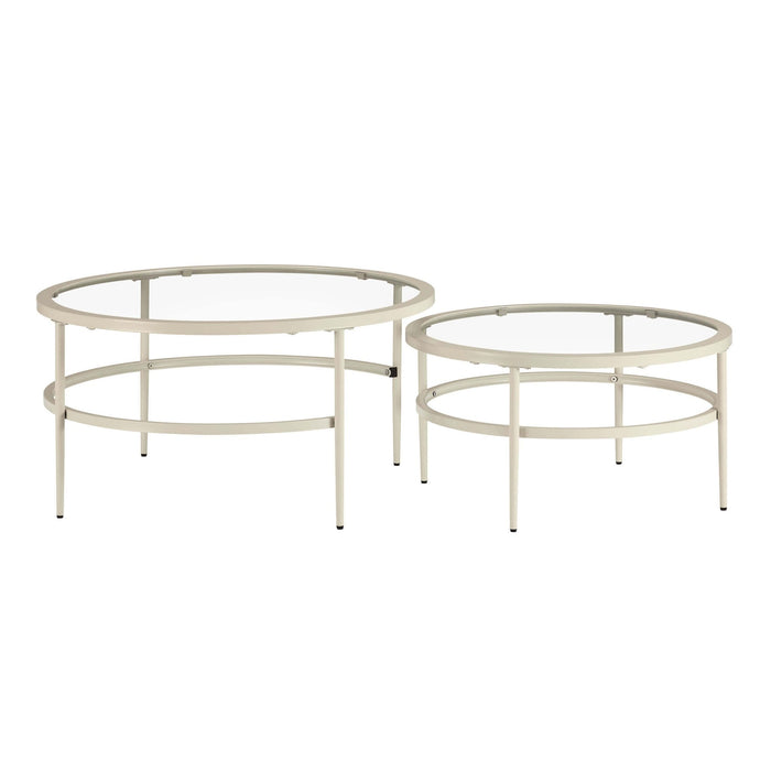 Glass Round Nesting Coffee Tables - Stone - DUSK