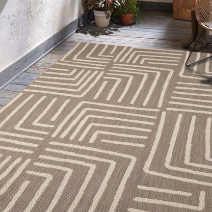 Hanna Flatweave Geo Contrast Indoor/ Outdoor Rug - 120x170cm - Natural - DUSK