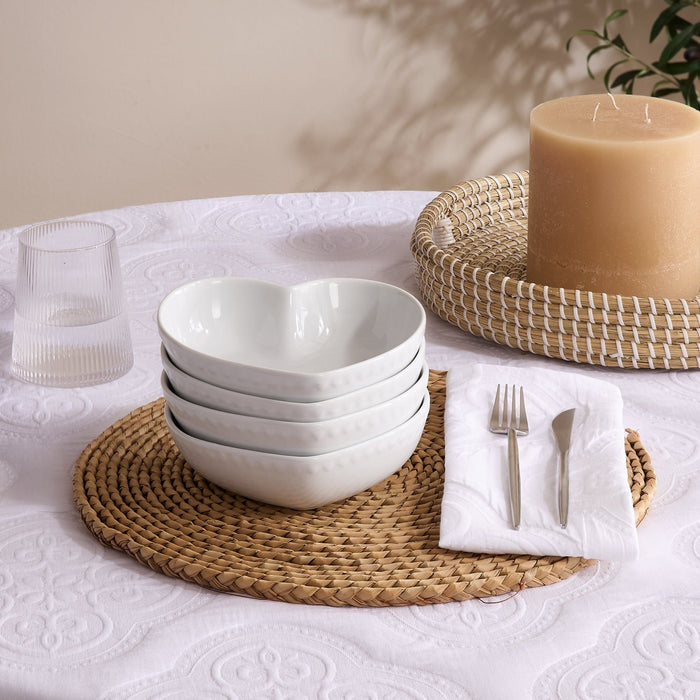 Heart Shaped Set of 4 Cereal Bowls - White - DUSK