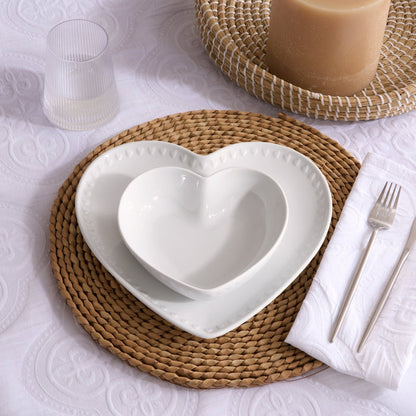 Heart Shaped Set of 4 Dinner Plates - White - DUSK