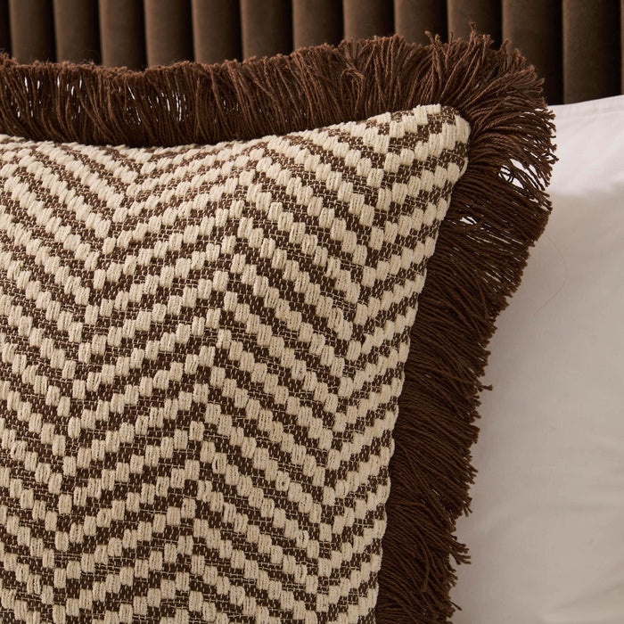 Herringbone Tufted Edge Cushion Cover - Chocolate - DUSK