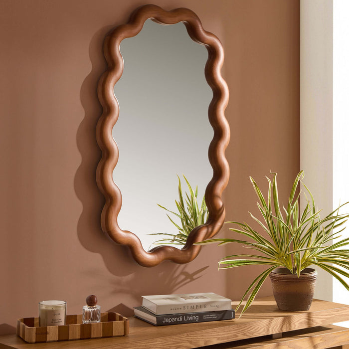 Indie Wavy Wood Mirror - Mid Wood - DUSK