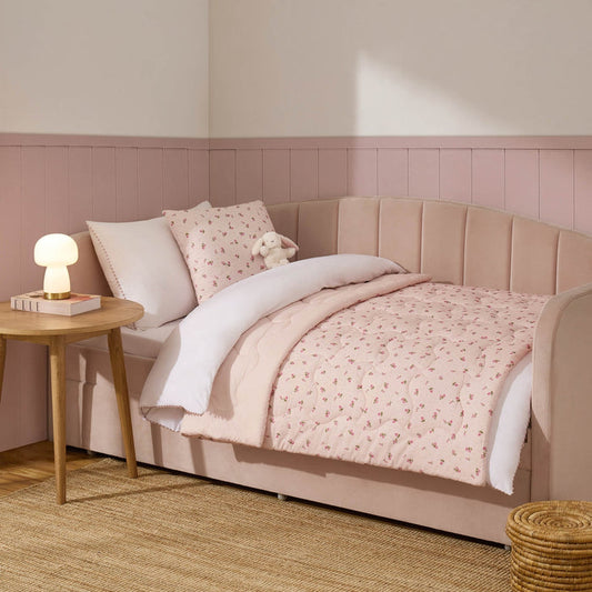 Isabelle Rose Print Quilted Cushion Cover and Bedspread Set - Pink - DUSK