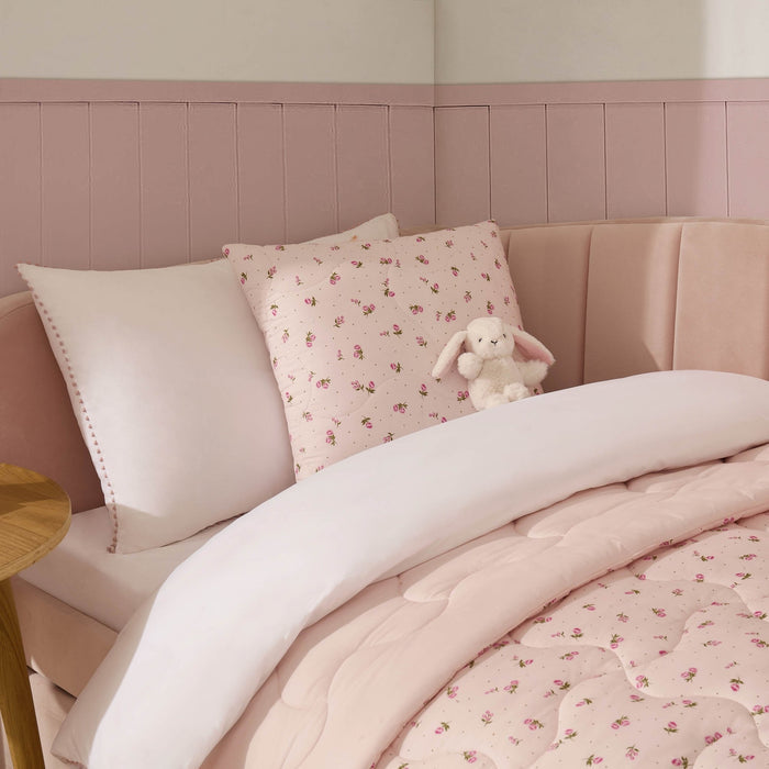 Isabelle Rose Print Quilted Cushion Cover and Bedspread Set - Pink - DUSK
