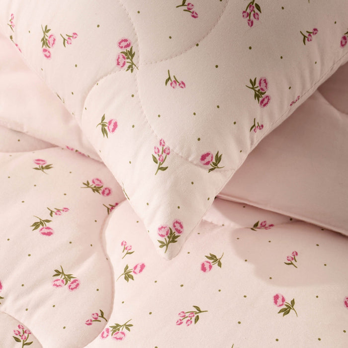 Isabelle Rose Print Quilted Cushion Cover and Bedspread Set - Pink - DUSK