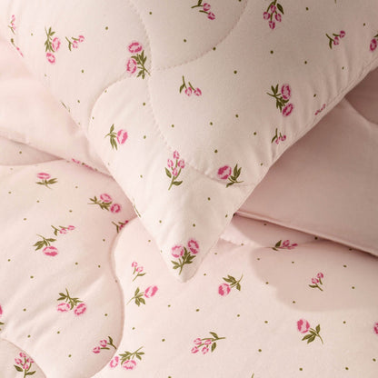 Isabelle Rose Print Quilted Cushion Cover and Bedspread Set - Pink - DUSK