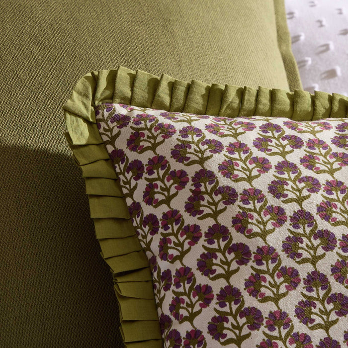 Julia 100% Cotton Box Pleat Edge Printed Cushion Cover - Purple/Green - DUSK