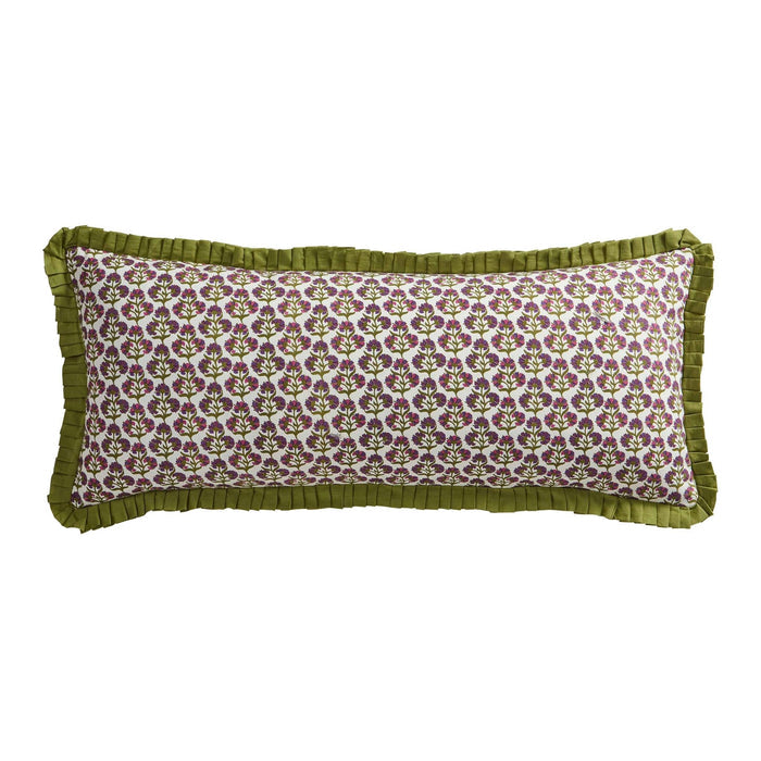 Julia 100% Cotton Box Pleat Edge Printed Cushion Cover - Purple/Green - DUSK