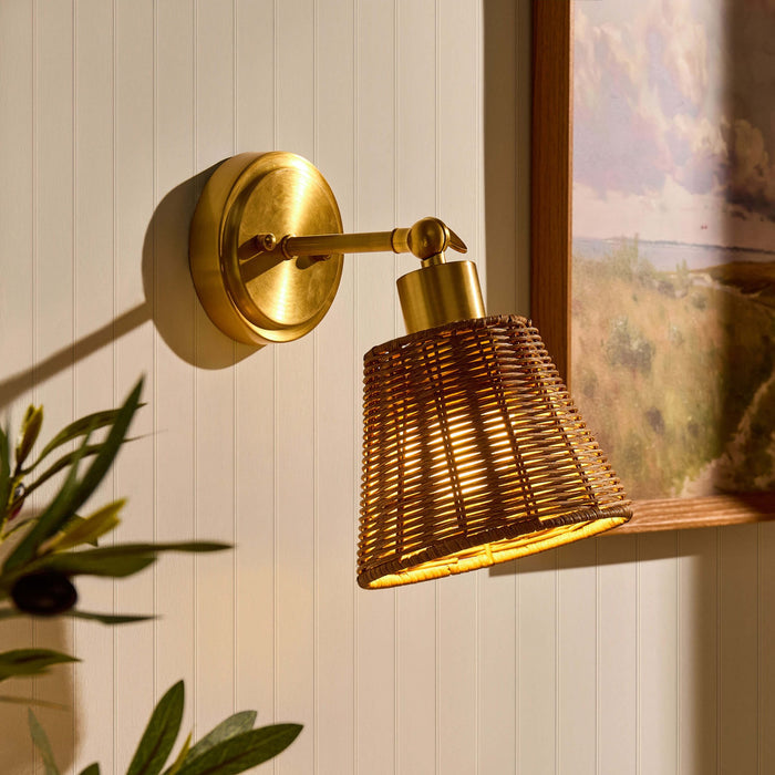 Kally Rechargeable Rattan Wall Light - Brass - DUSK