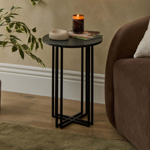 Leana Round Side Table - Dark Marble - DUSK