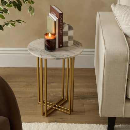 Leana Round Side Table - Marble - DUSK