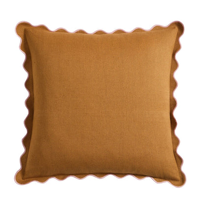 Linen Blend Scallop Edge Cushion Cover - Orange/Pink - DUSK