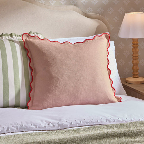 Linen Blend Scallop Edge Cushion Cover - Pink/ Red - DUSK