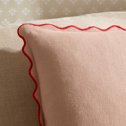 Linen Blend Scallop Edge Cushion Cover - Pink/ Red - DUSK
