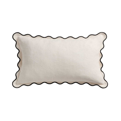 Linen Blend Scallop Edge Sofa Cushion Cover - Natural/Black - DUSK