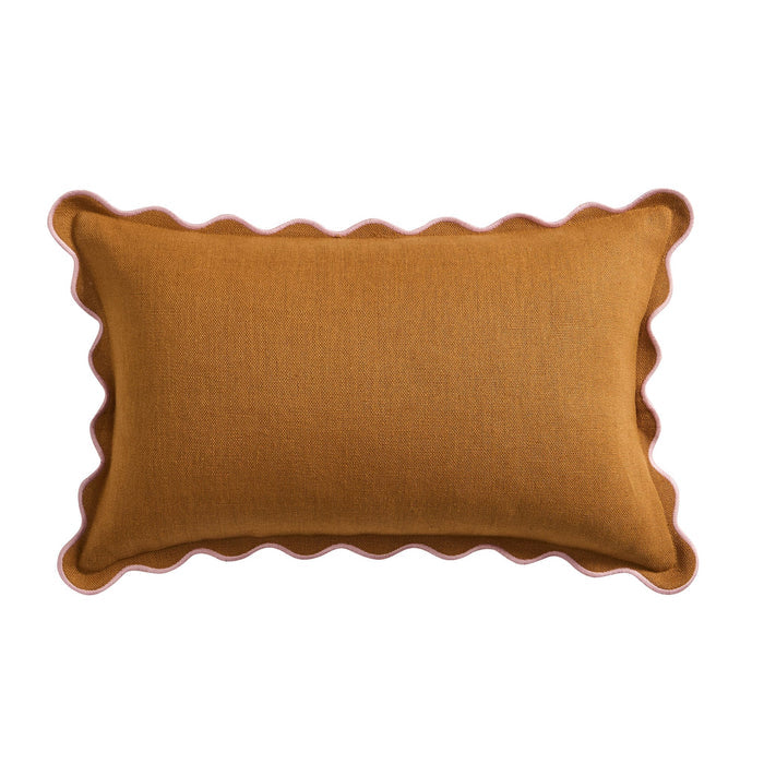 Linen Blend Scallop Edge Cushion Cover - Orange/Pink - DUSK