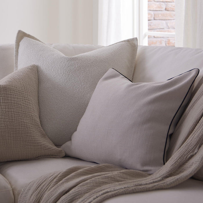 Linen Look Piped Edge Sofa Cushion Cover - Stone/Black - DUSK