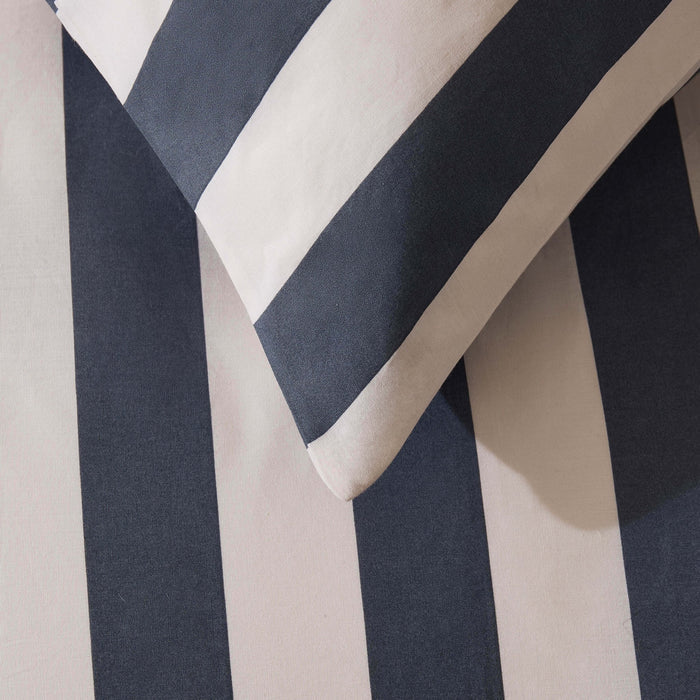Livia 100% Cotton Wide Printed Stripe Duvet Cover Set - Slate Blue - DUSK