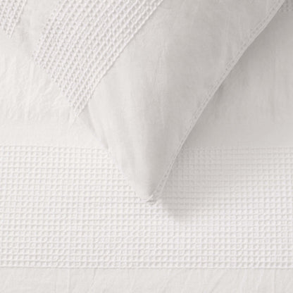 Logan 100% Cotton Waffle Stripe Duvet Cover & Pillowcase Set - White - DUSK