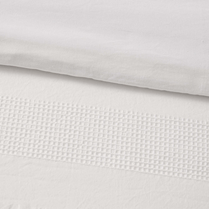 Logan 100% Cotton Waffle Stripe Duvet Cover & Pillowcase Set - White - DUSK