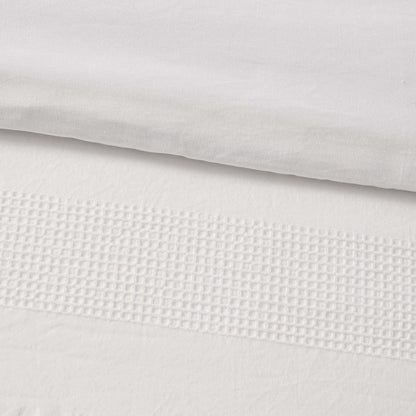 Logan 100% Cotton Waffle Stripe Duvet Cover & Pillowcase Set - White - DUSK